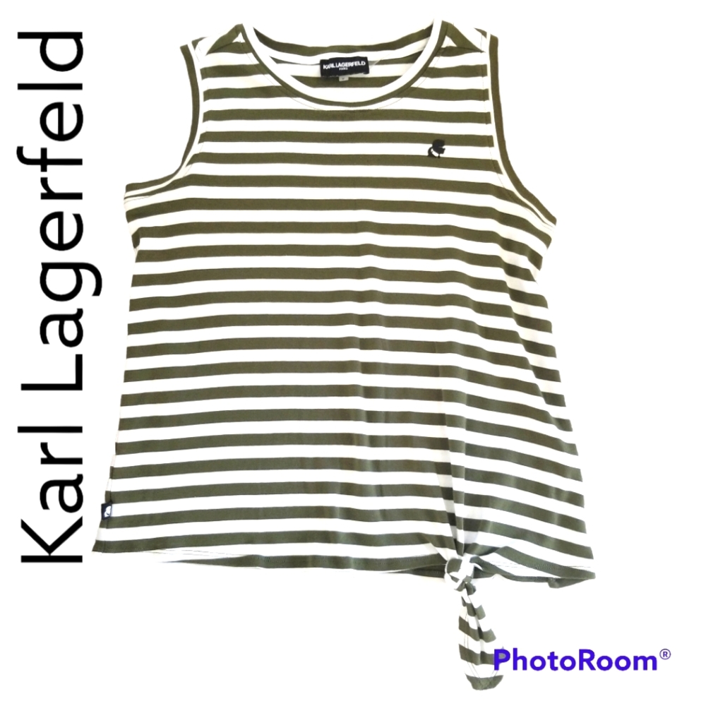 Karl Lagerfeld Paris Womens Knot-Front Logo Top~Medium